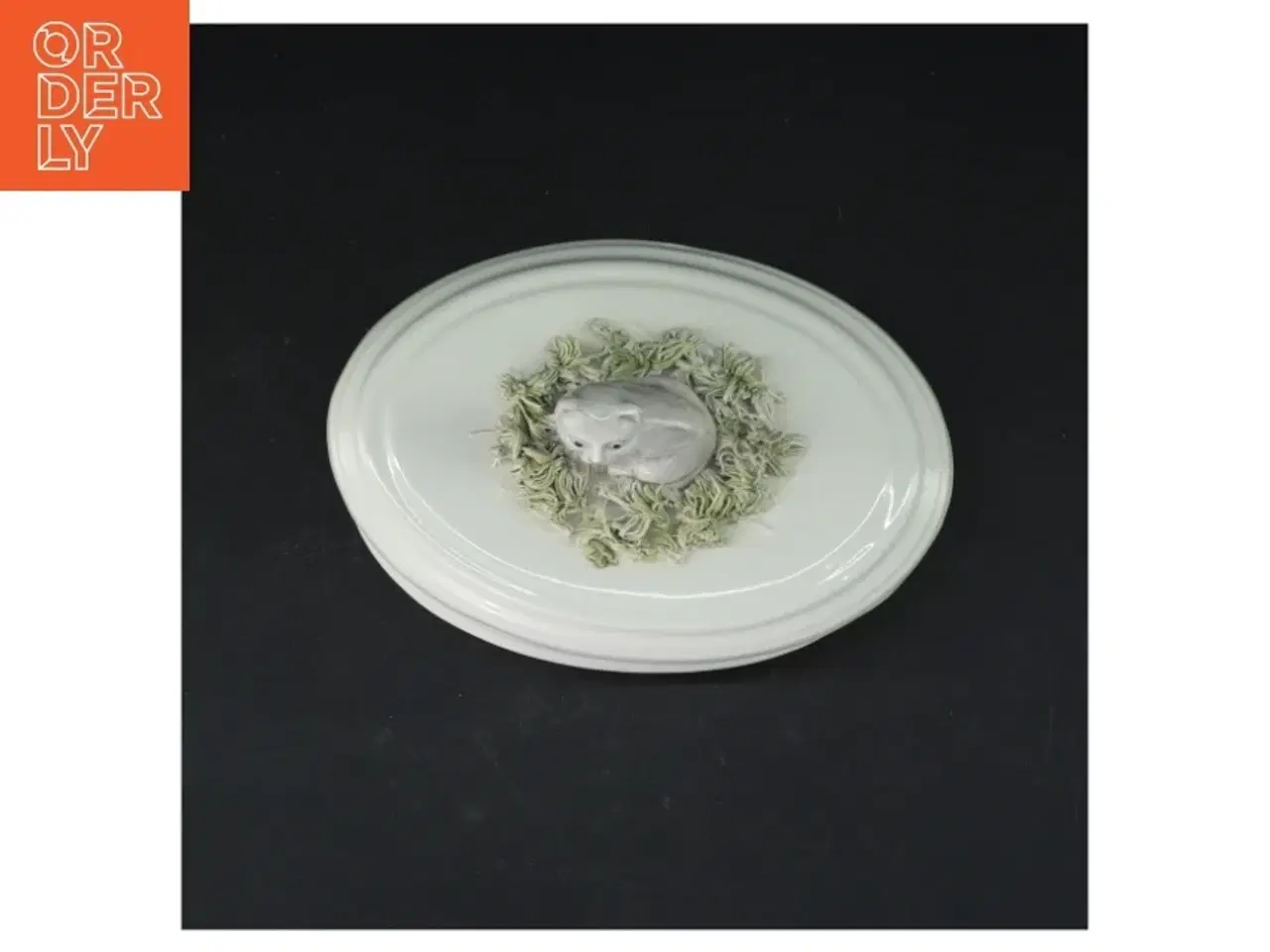 Billede 5 - Oval porcelænsæske med kat (str. 15,5 cm)