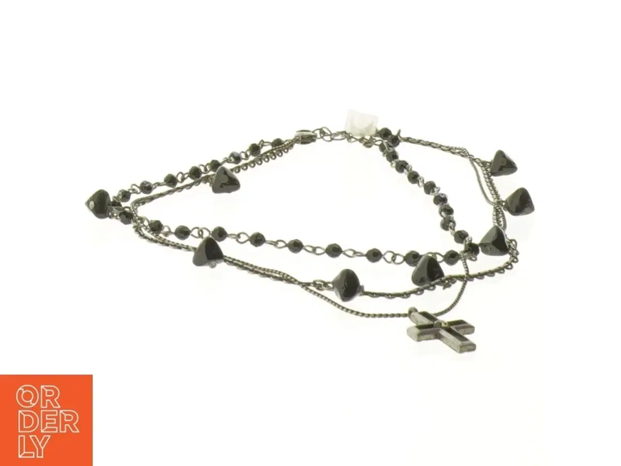Billede 3 - Halskæde med sorte perler og kors (str. 32 cm)