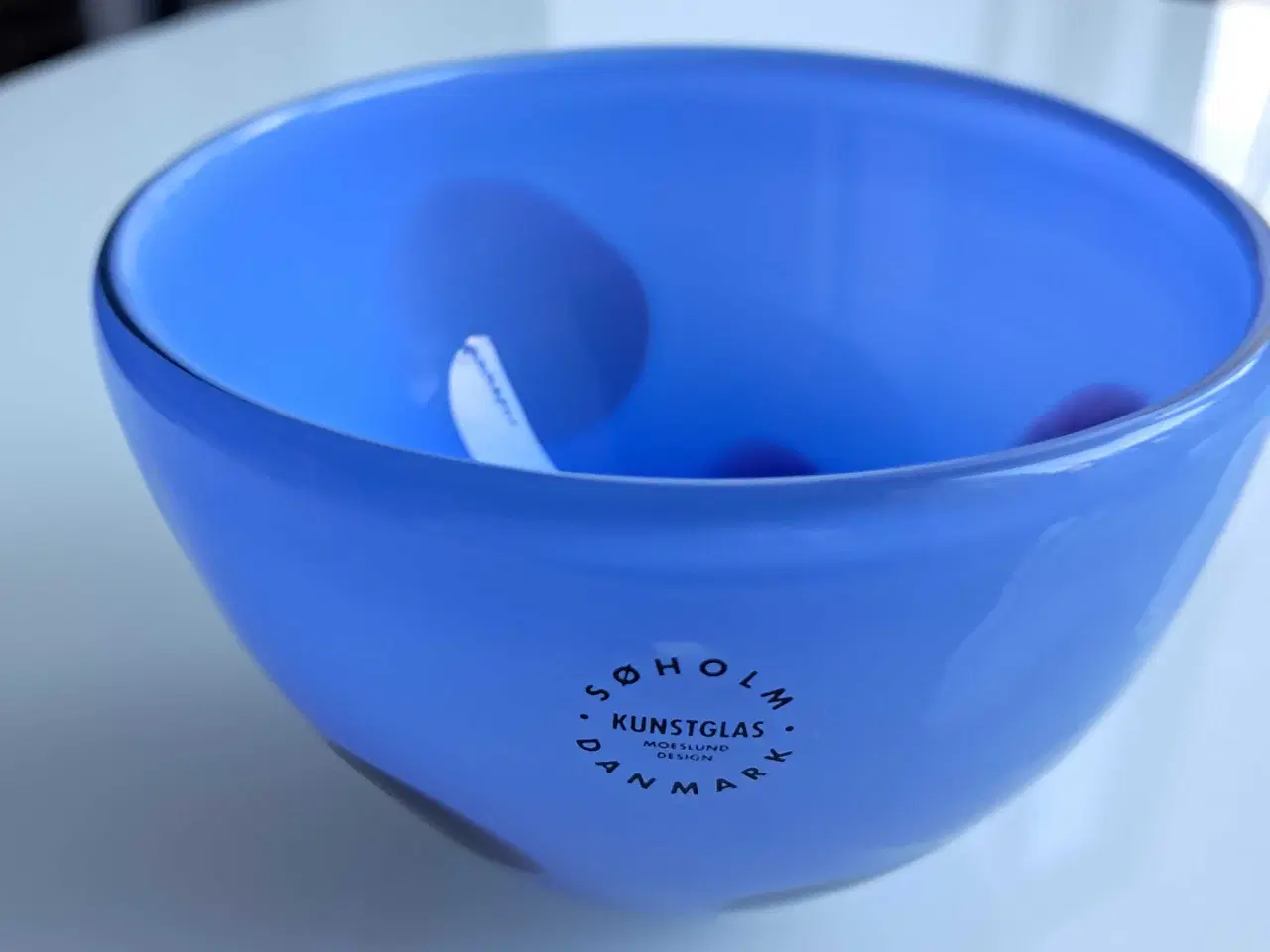 Billede 2 - Blå glasskål fra Søholm, kunstglas