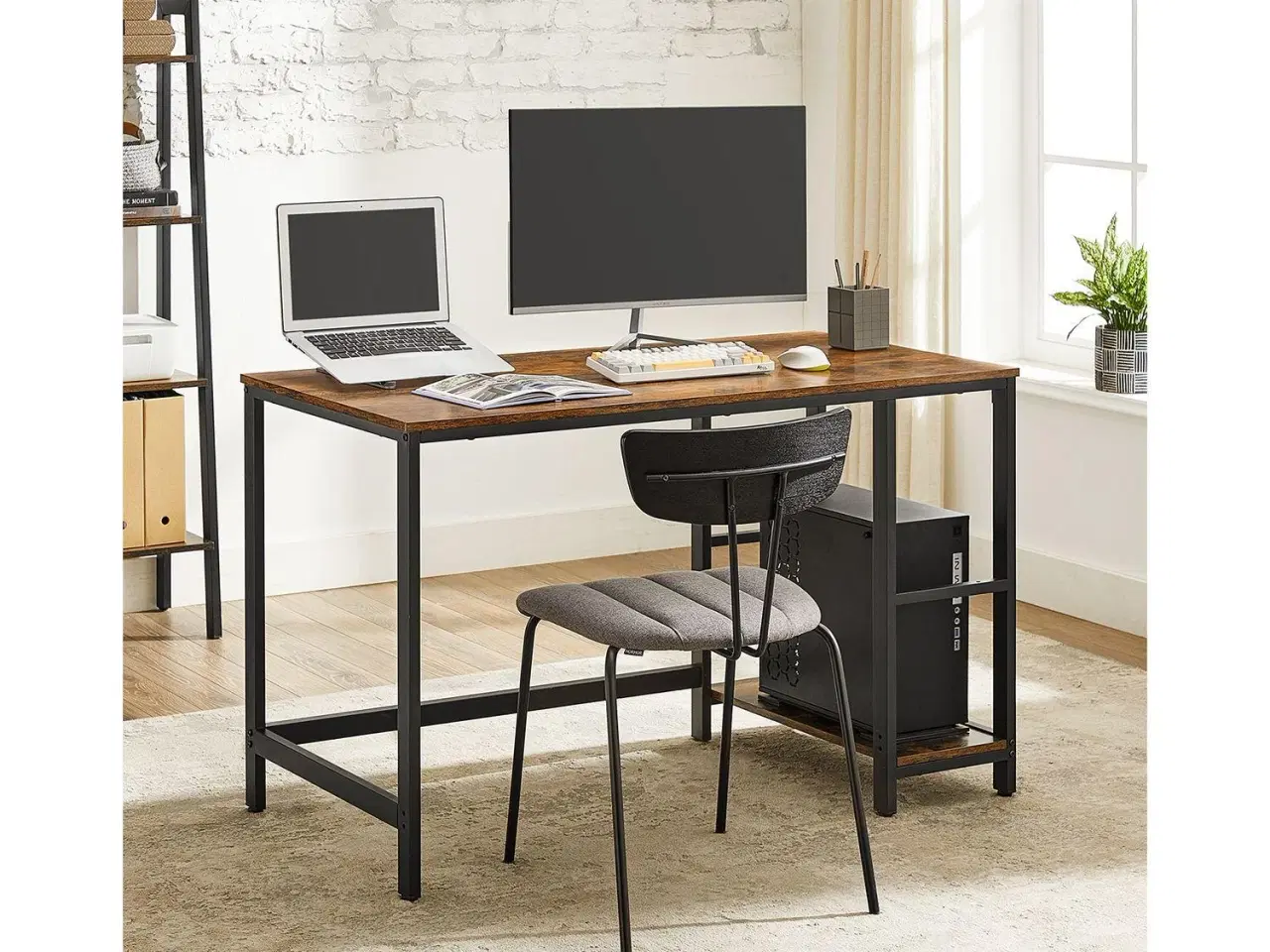 Billede 2 - Skrivebord med hylder industrielt, rustik brun/sort, 120×60 cm