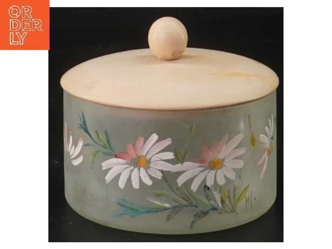 Billede 1 - Glaskrukke med låg og blomster (str. Ø 9 cm)