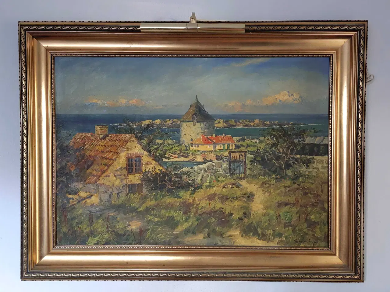 Billede 1 - Oliemaleri af Mogens Ege, krudttårn på Bornholm.