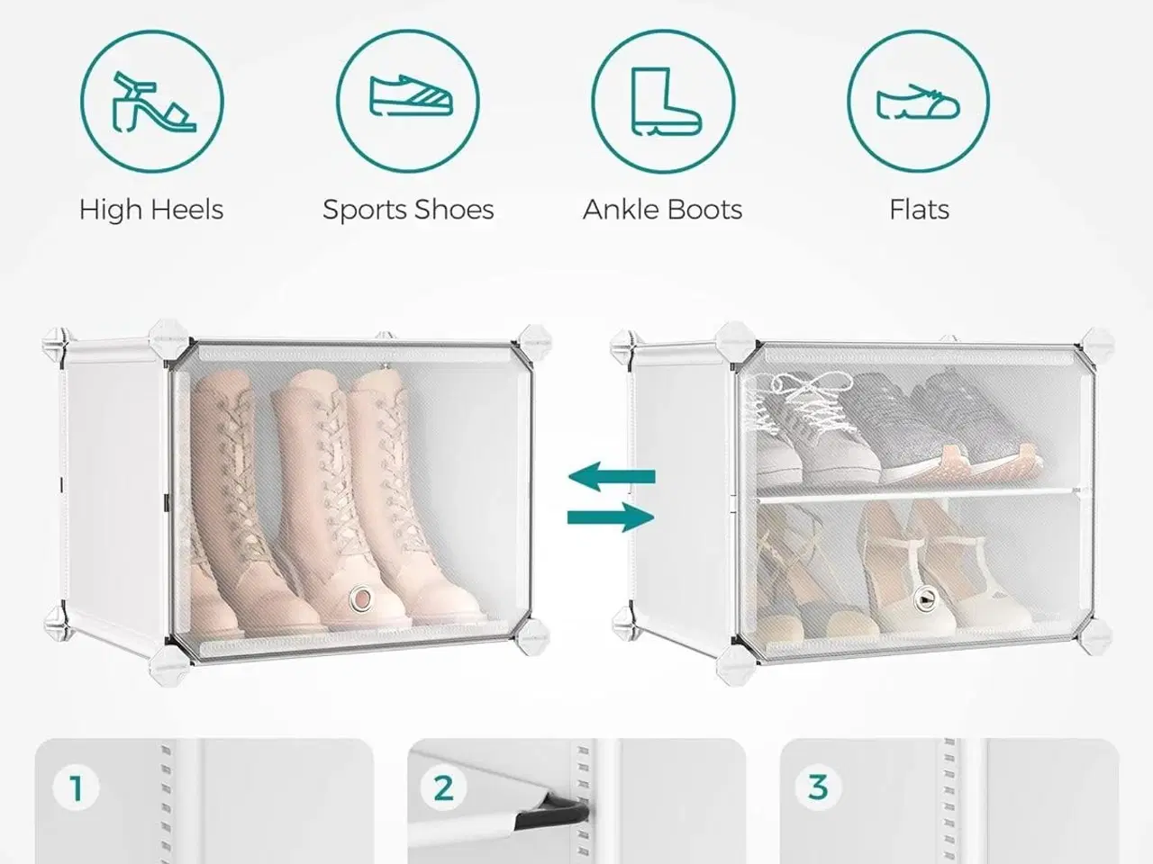 Billede 7 - Skoreol med låger modulært skoskab, 10 rum, hvid