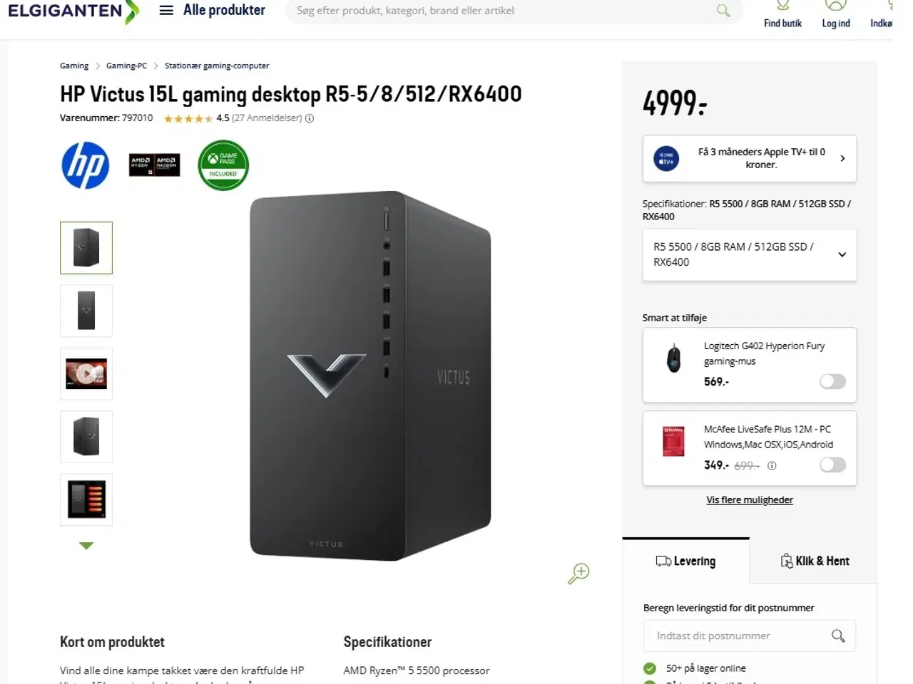 Billede 2 - 1 år gl. HP Gamer Pc + 27" HD Skærm