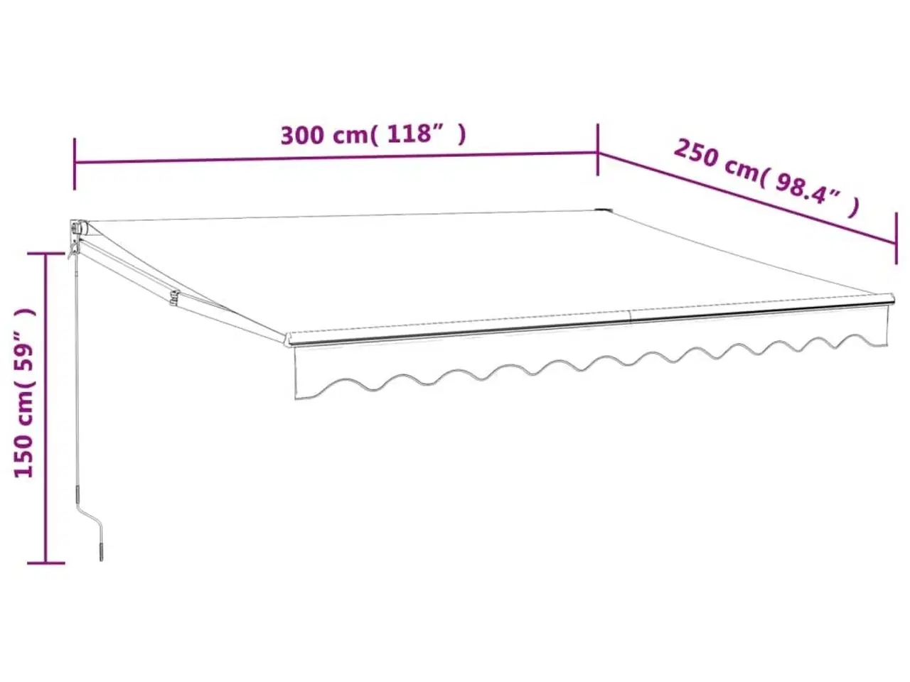Billede 8 - Foldemarkise manuel betjening 3x2,5 m stof aluminium gul hvid