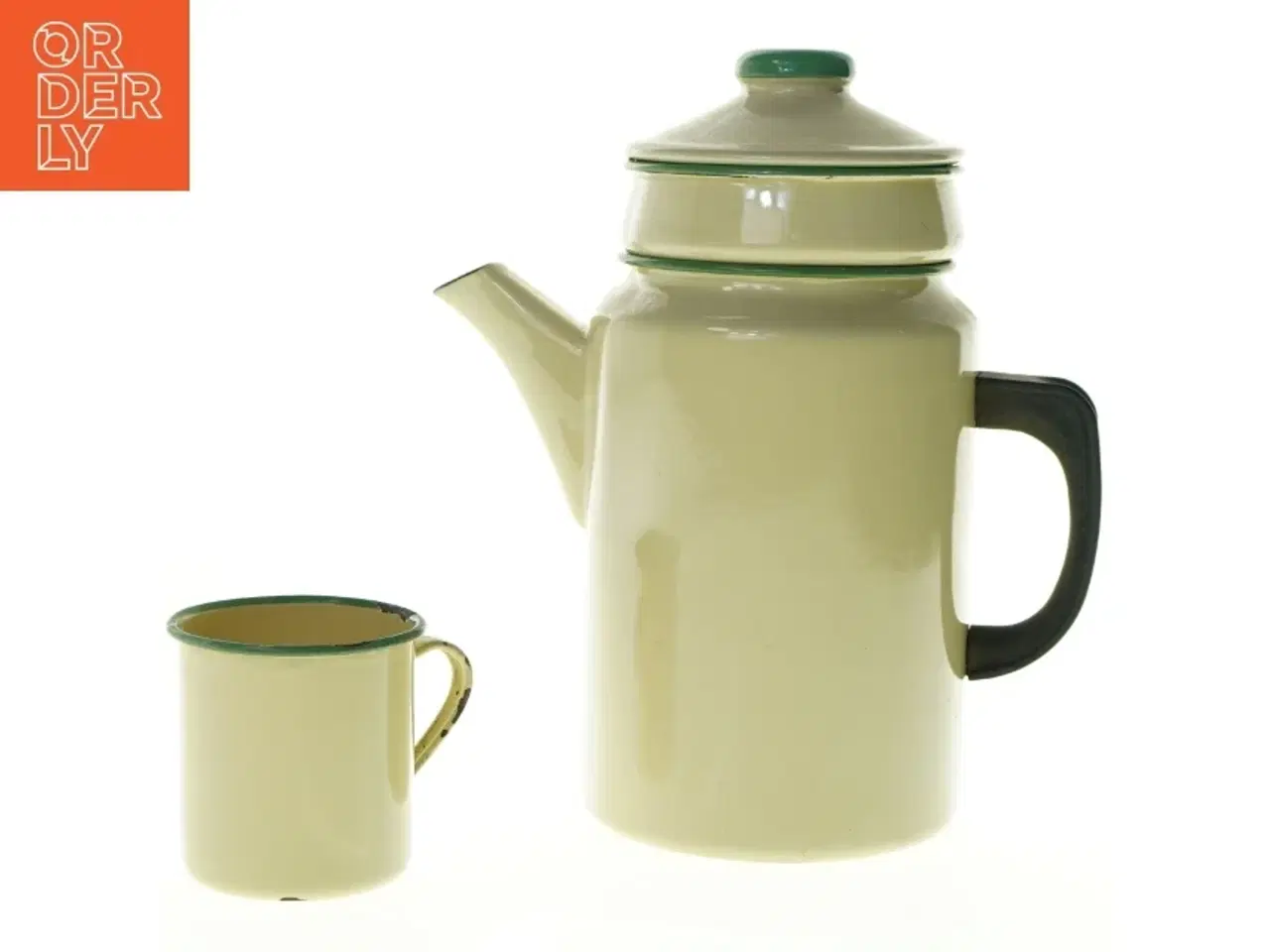 Billede 1 - Emalje kaffekande fra svenske Kockums. Tilhørende krus