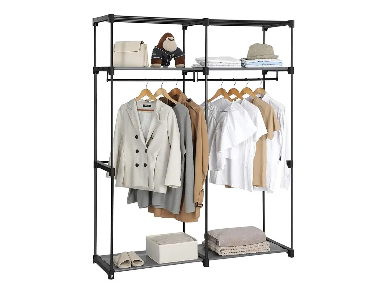 Billede 2 - Garderobeskab i stof – SONGMICS, 2 tøjstænger, sammenklappeligt, grå 140 × 43 × 174 cm