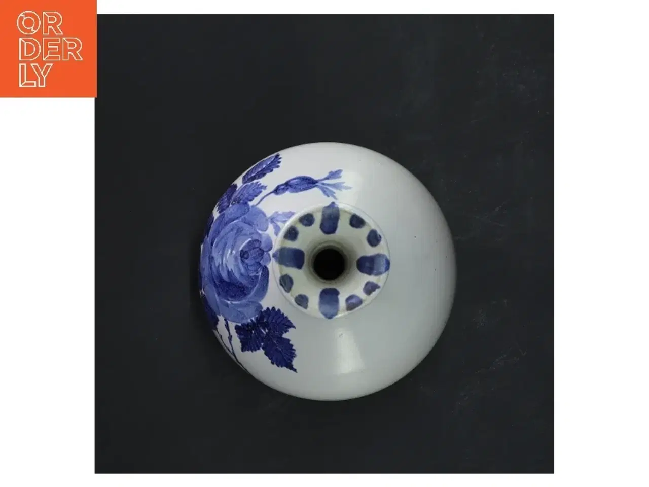 Billede 3 - Keramisk vase med blåt blomsterdesign (str. Ø 9xh 17 cm)