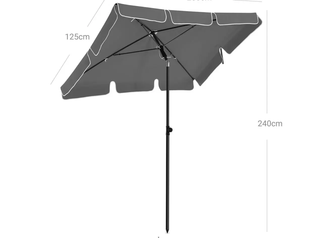 Billede 6 - Parasol til altan 2 × 1,25 m rektangulær, vippefunktion, UPF 50+, grå