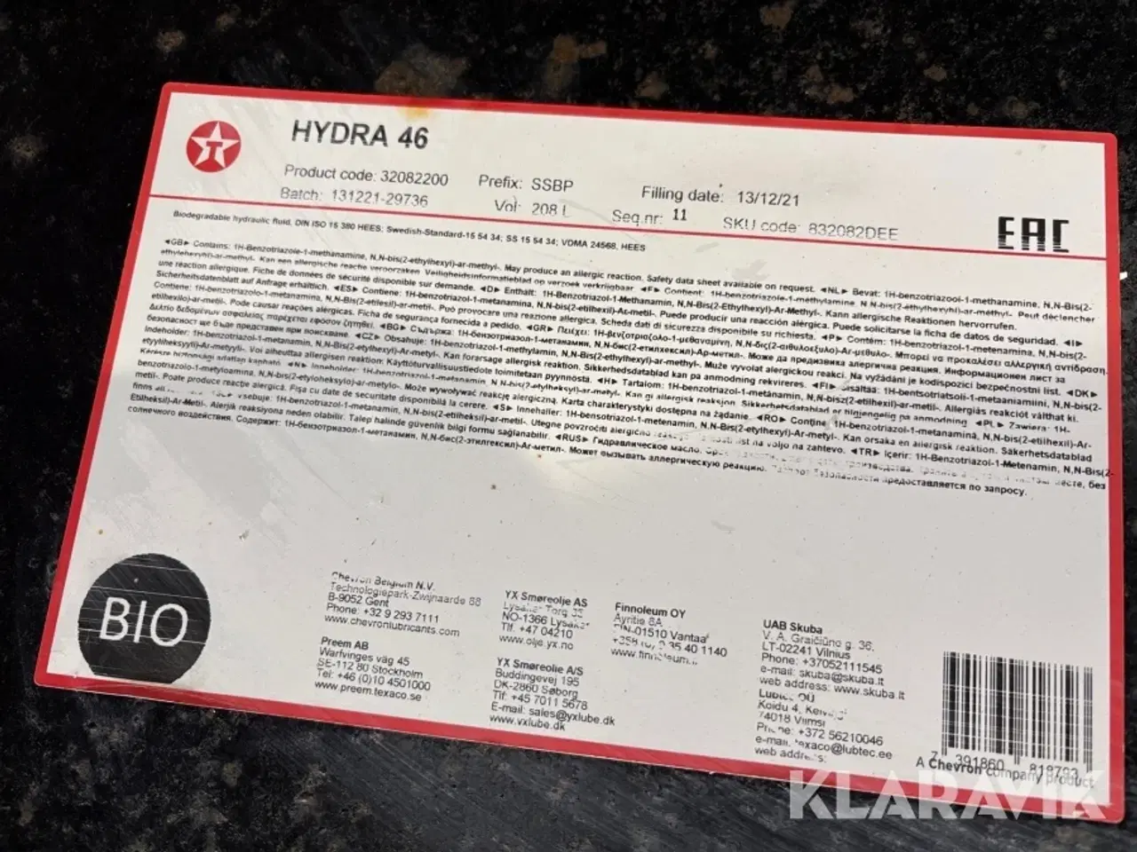 Billede 4 - Hydraulikolie Texaco Hydra 46 - 3 styk