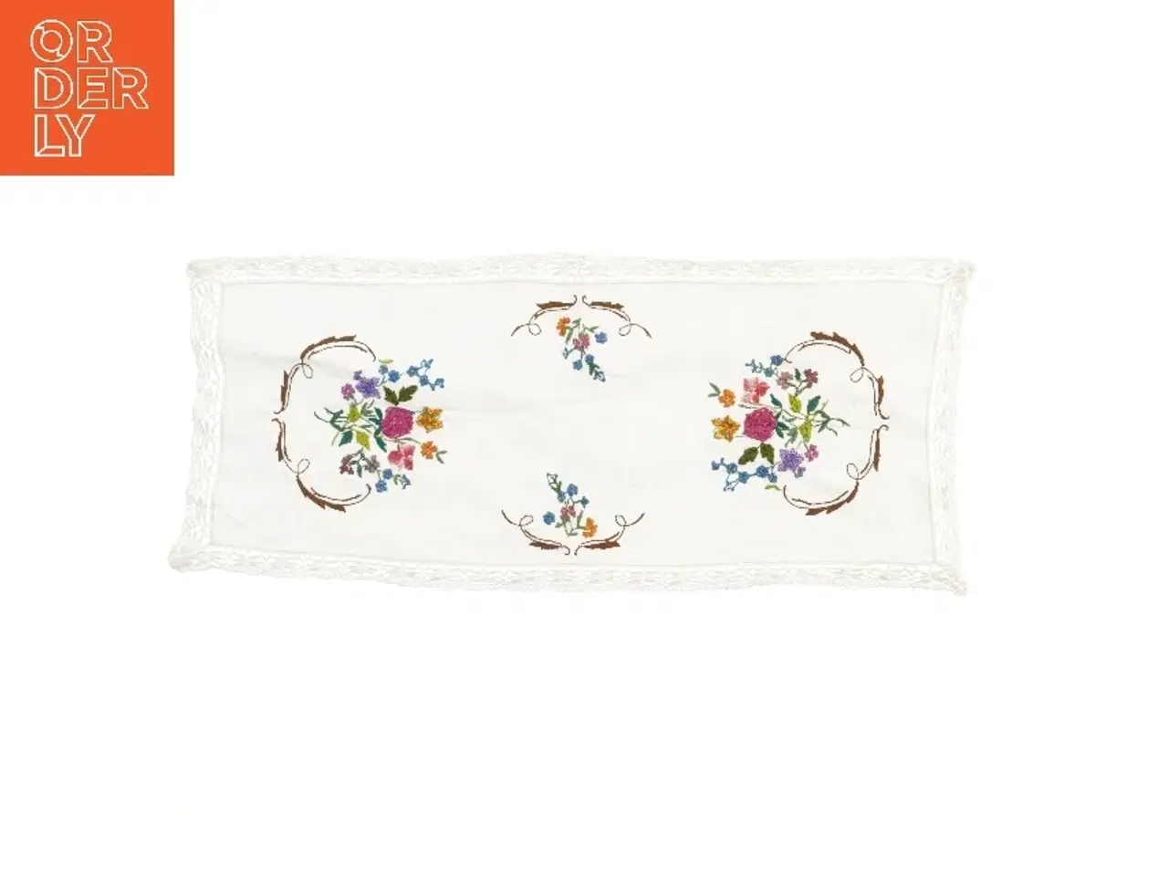 Billede 1 - Broderet bordløber med blomster (str. 75x32 cm)