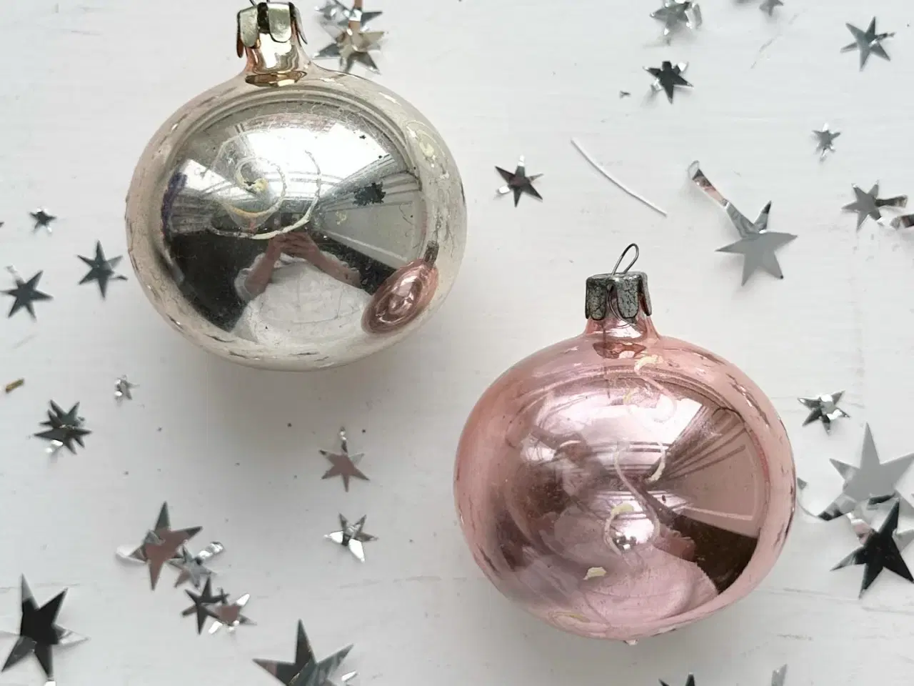 Billede 1 - Vintage julekugler, par med dekoration, NB