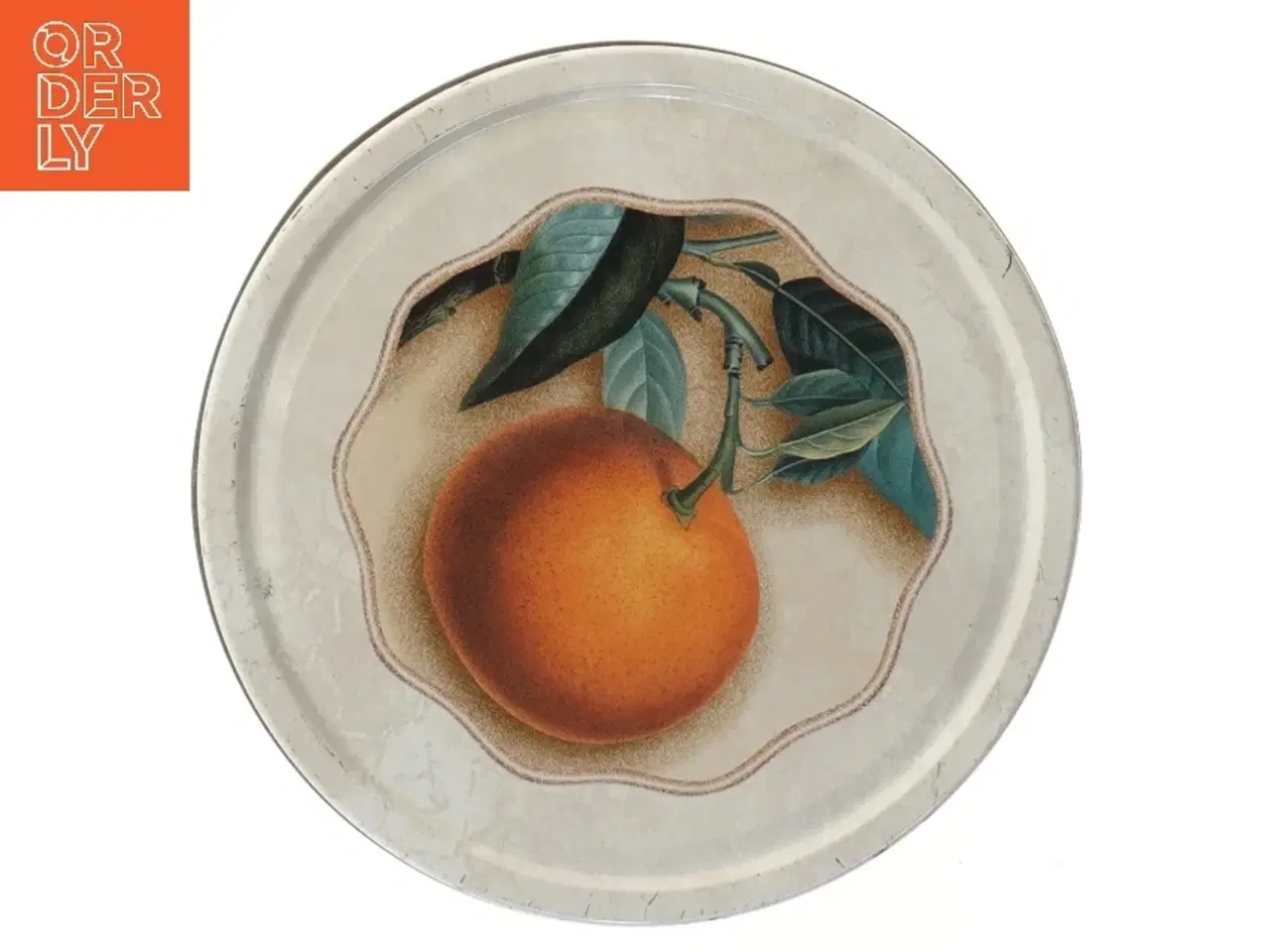 Billede 5 - Dekorativ metaldåse med frugtmotiv (str. Ø 19,5 cm højde 10 cm)