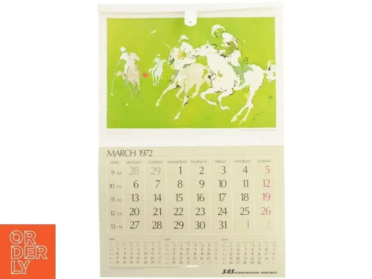 Billede 3 - Vintage SAS Vægkalender fra 1972 (str. 41 x 30 cm)