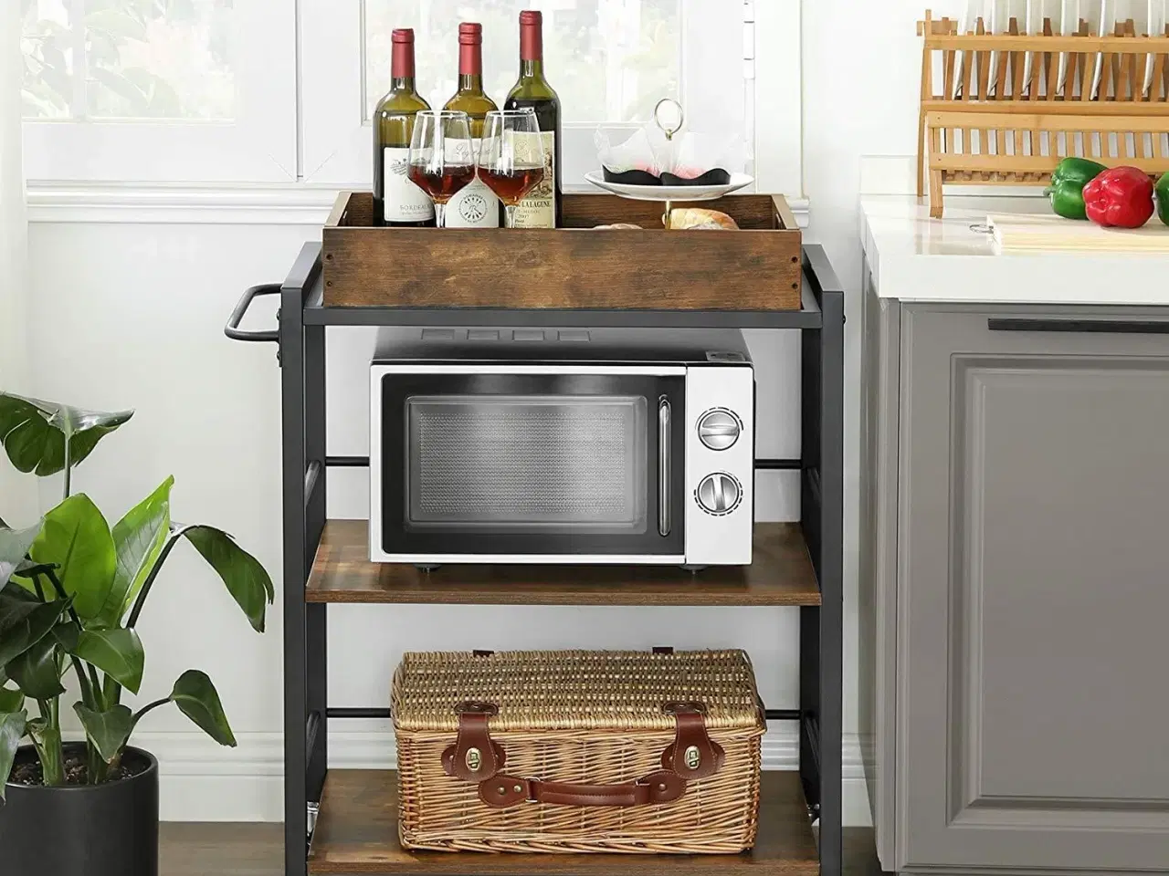 Billede 4 - Rullebord til køkken med aftagelig bakke, rustik brun, 65 × 40 × 86 cm