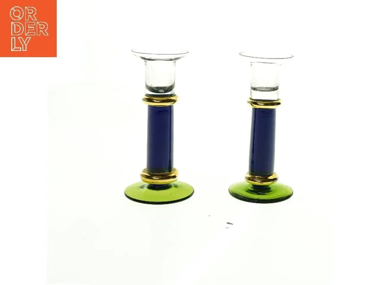 Billede 1 - Glasstagestik i blå og grøn (str. 17 x 8 cm)