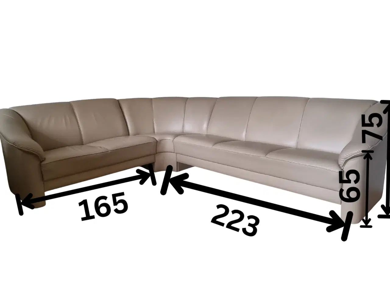 Billede 5 - Elegant Hudfarvet Læder Hjørnesofa 