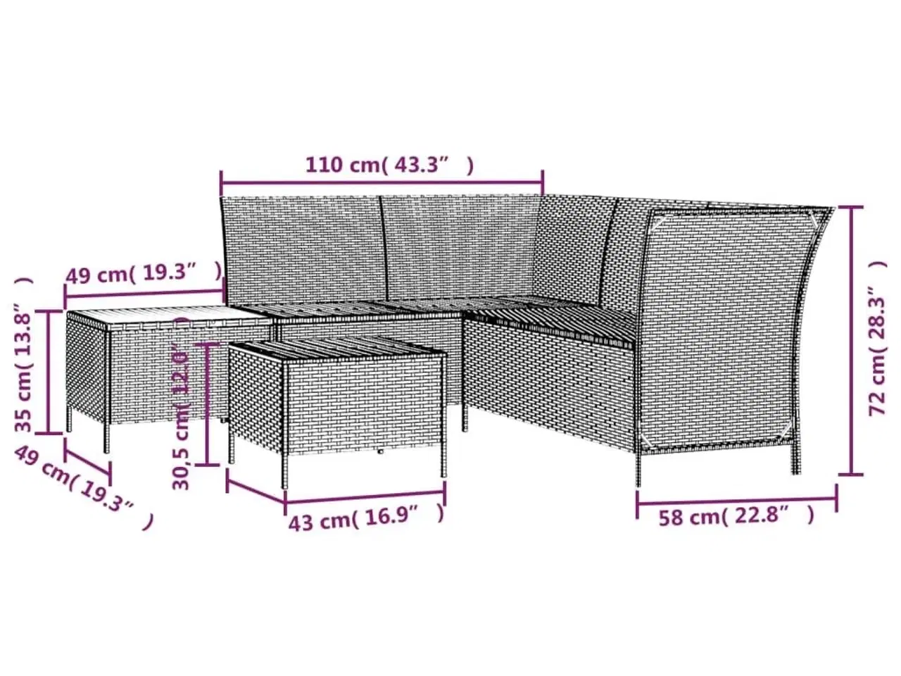 Billede 12 - Loungesæt til haven 4 dele med hynder polyrattan grå