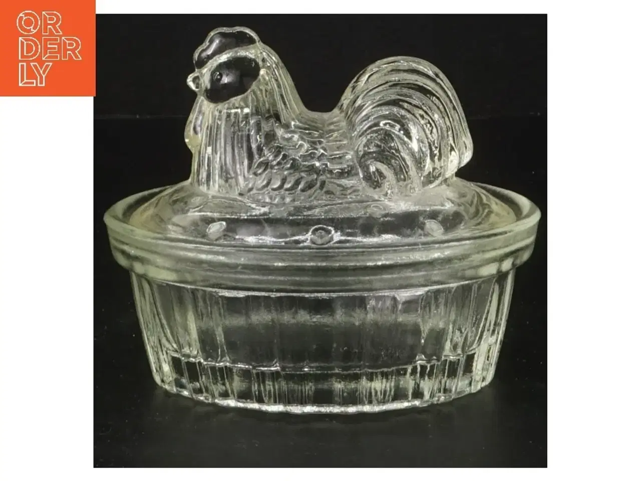 Billede 1 - Glasbeholder med låget figur af en høne (str. 13 cm)