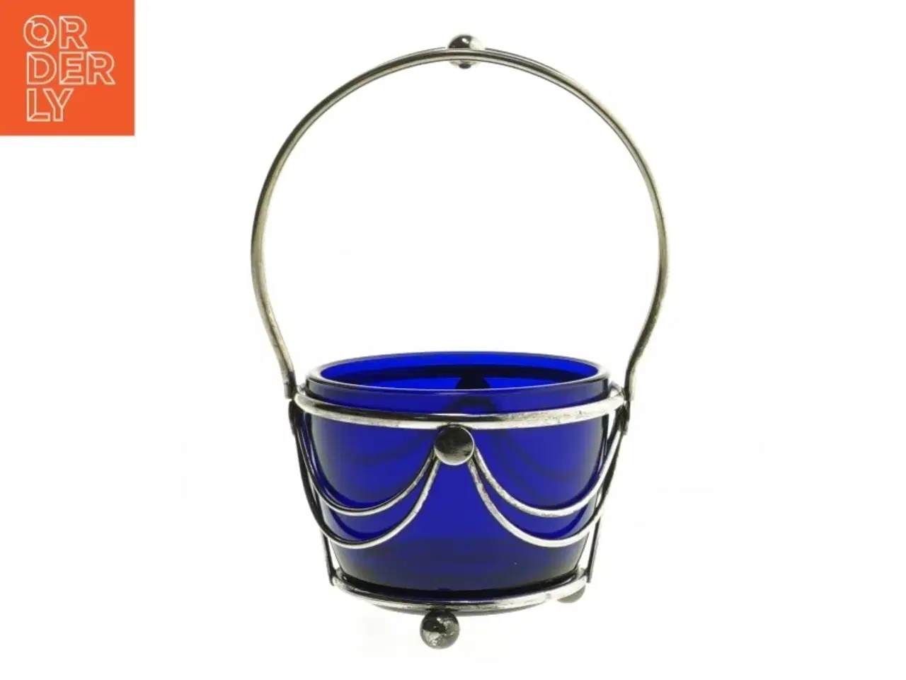 Billede 2 - Blå glas krukke med metalhængelåg (str. 15 cm)