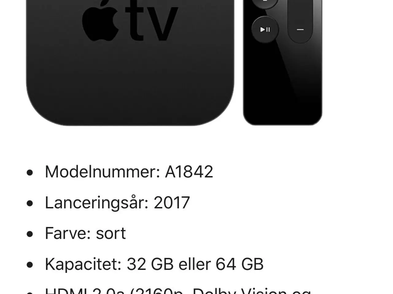 Billede 3 - Fint Apple TV 4K 1 generation 32gb