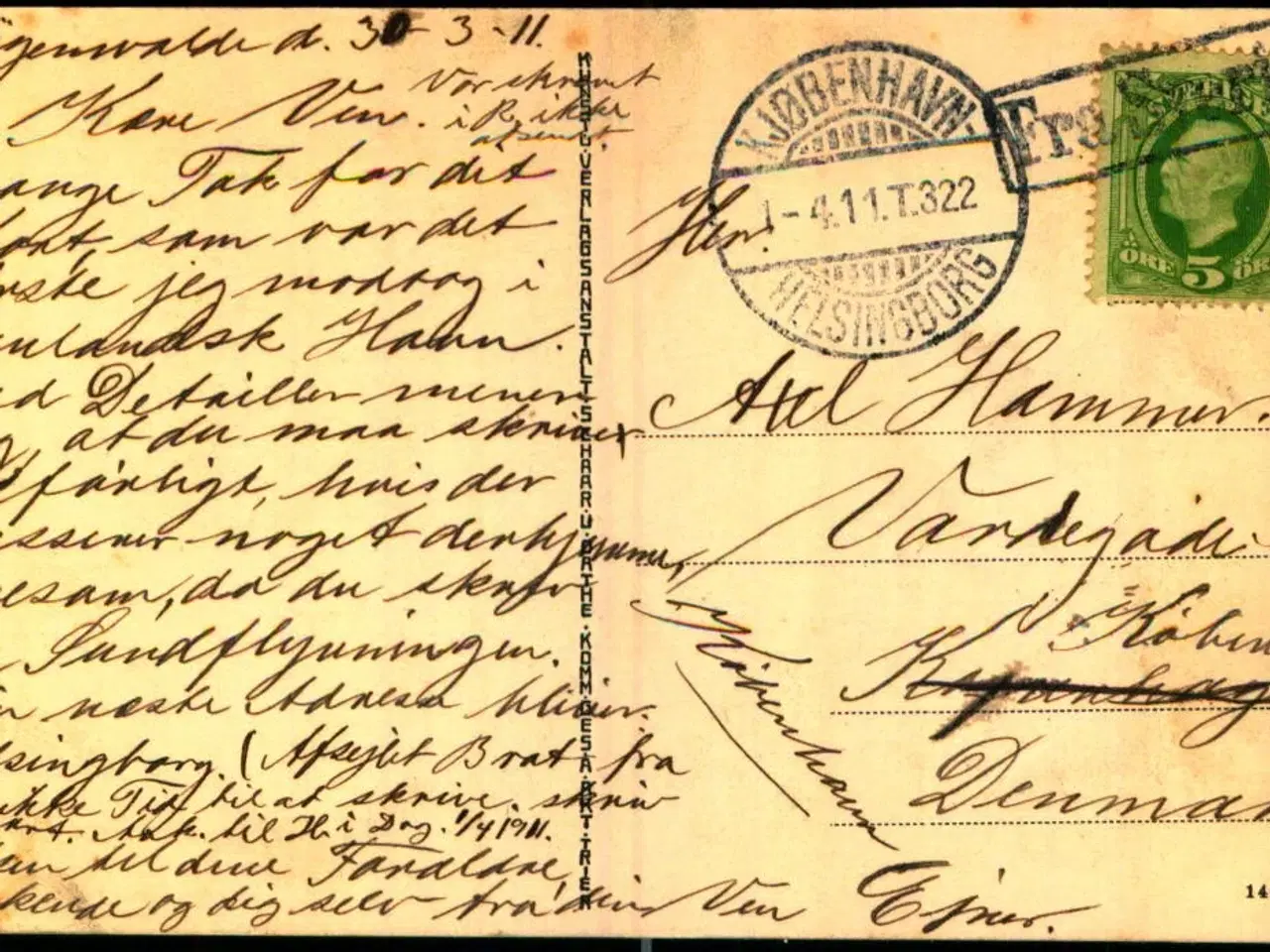 Billede 1 - Fra Sveriege i Ramme - Postkort 1 - 4 - 11 - Til København