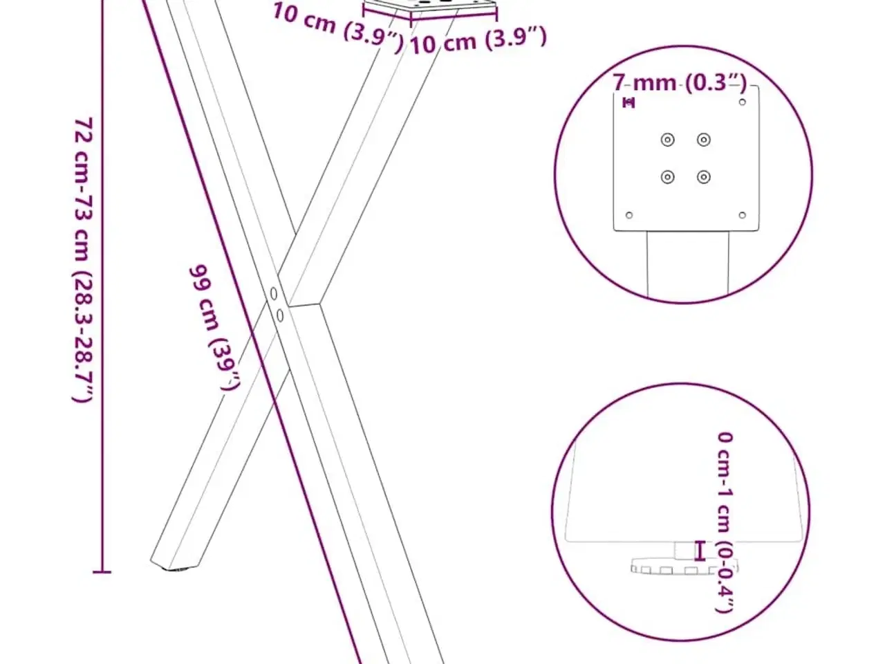 Billede 10 - Spisebordsben X-formet 2 stk. 80x(72-73) cm stål sort