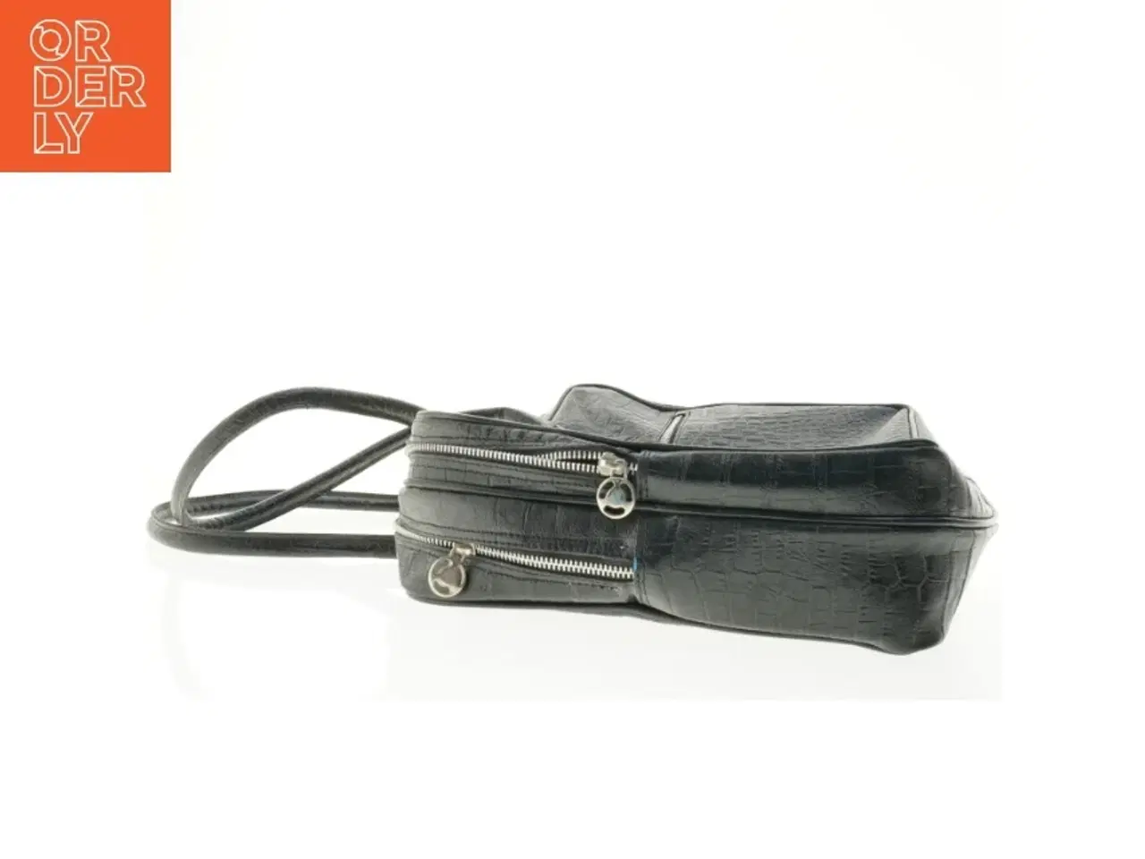 Billede 5 - Sort skuldertaske i krokodillepræget læderlook (str. 43 x 33 x 11 cm)