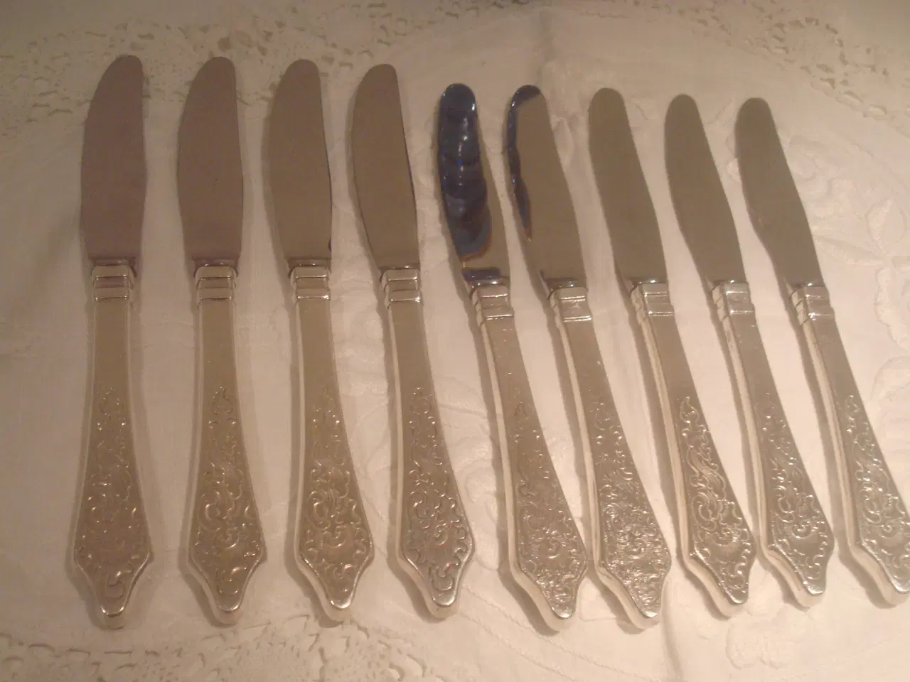Billede 1 - ANTIK ROKOKO, SØLVKNIVE, SOM NYE, 9 stk