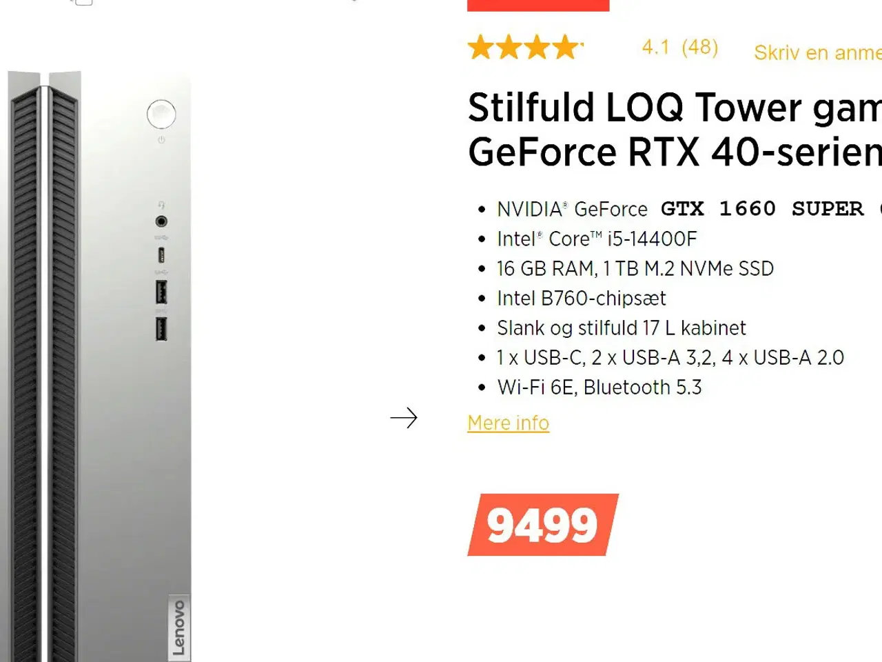 Billede 1 - lenovo pc gamer i5 1 tb ssd 32 gb ddr4