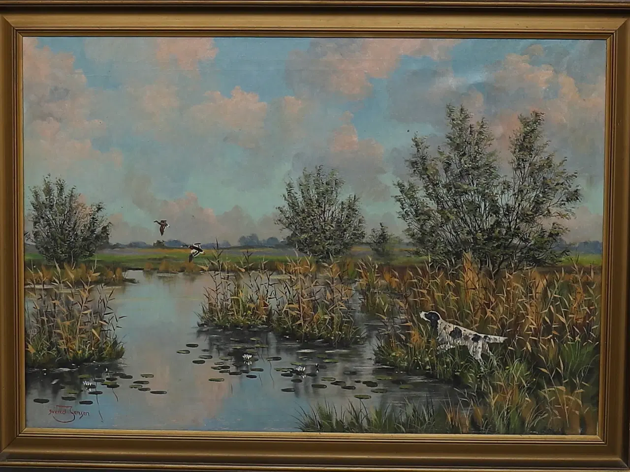 Billede 4 - SVEND JENSEN. olie på lærred, "jagthund", signeret