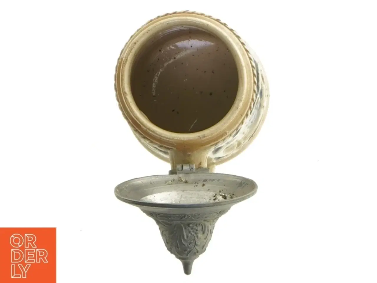 Billede 3 - Keramisk ølkrus med tinlåg (str. 14 x 9 x 6 cm)