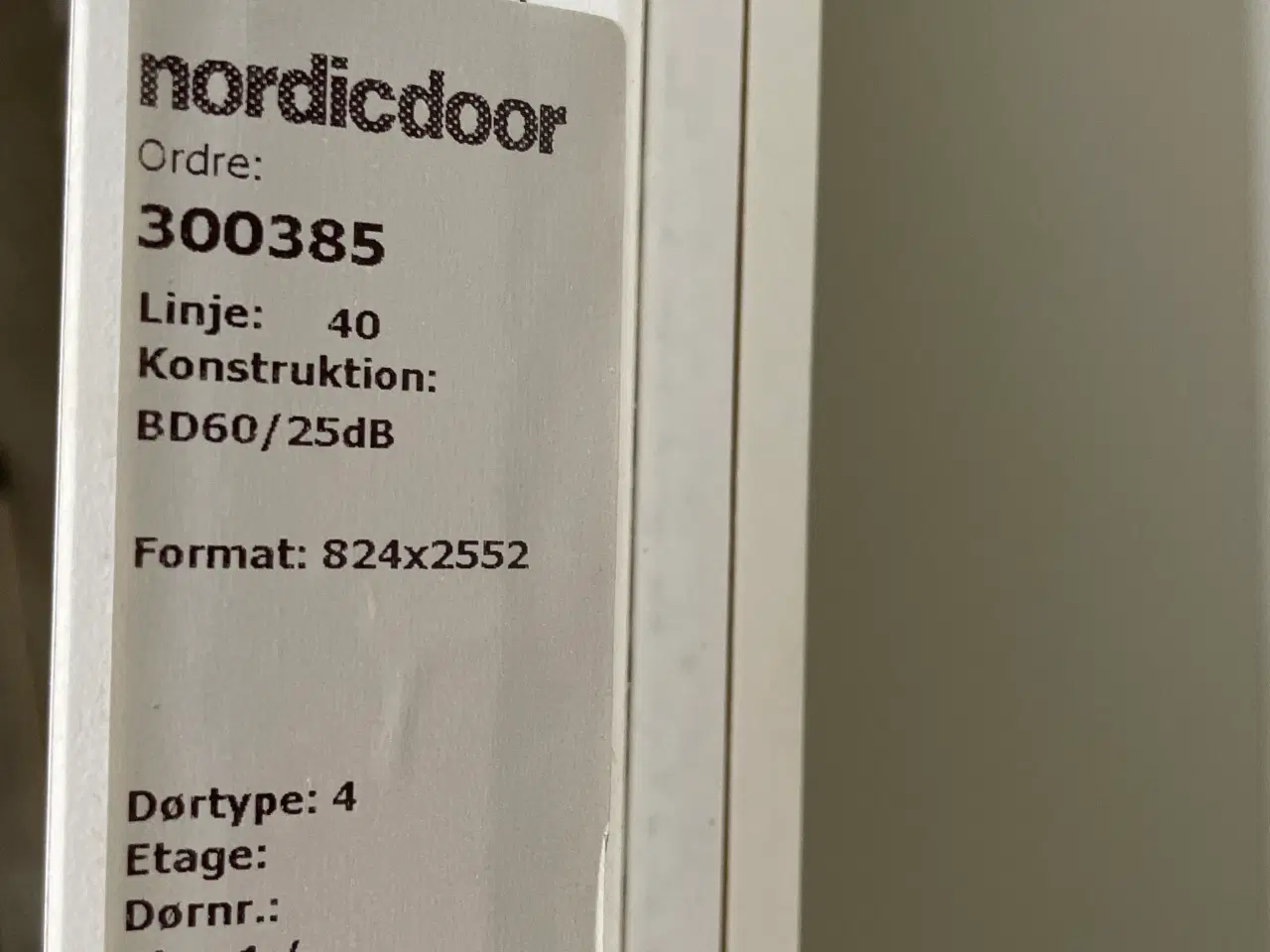 Billede 4 - Nordicdoor brand- og lyddør bd60, 824x65x2552mm, højrehængt, hvid