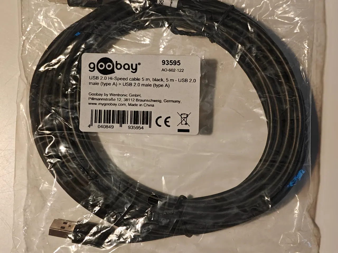 Billede 1 - Goobay 93595, USB 2.0 A/A 5 meter Sort nyt.