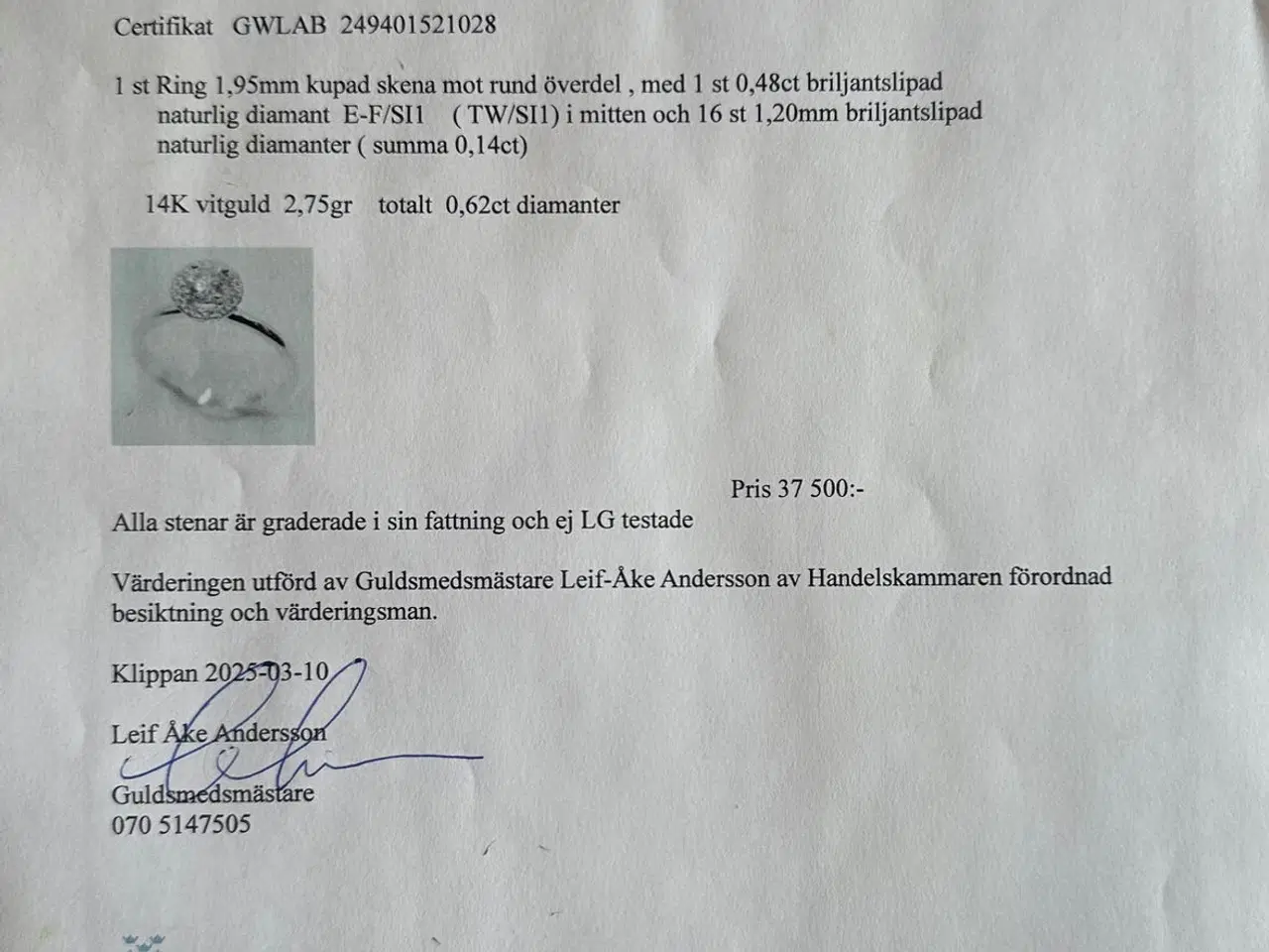 Billede 6 - Naturlig Diamantring 0.62ct