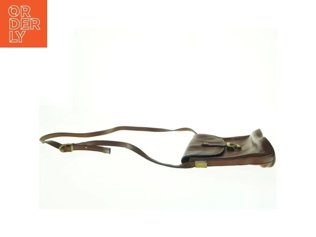 Billede 3 - Lædertaske med lang rem (str. 20 x, 20 x 8 cm uden rem)