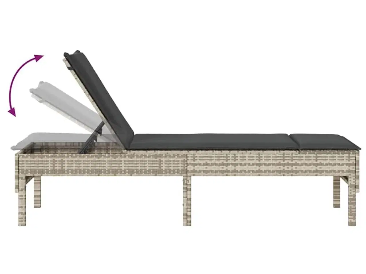 Billede 8 - Liggestol med hynde 55x200x44 cm polyrattan lysegrå