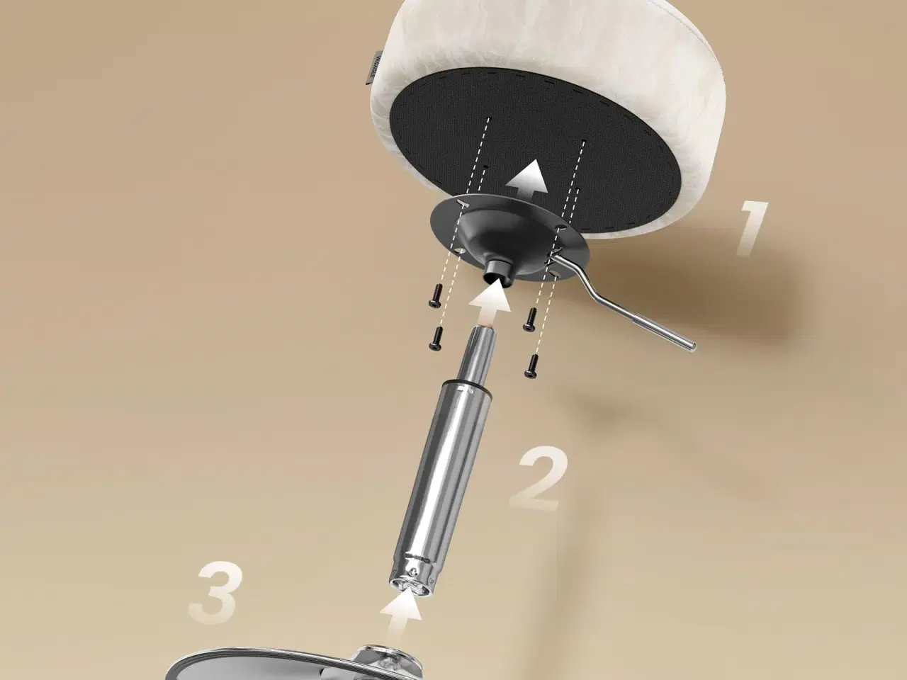 Billede 6 - Højdejusterbar make-up skammel – 360° drejbar taburet i cremehvid PU med tyk pude, moderne