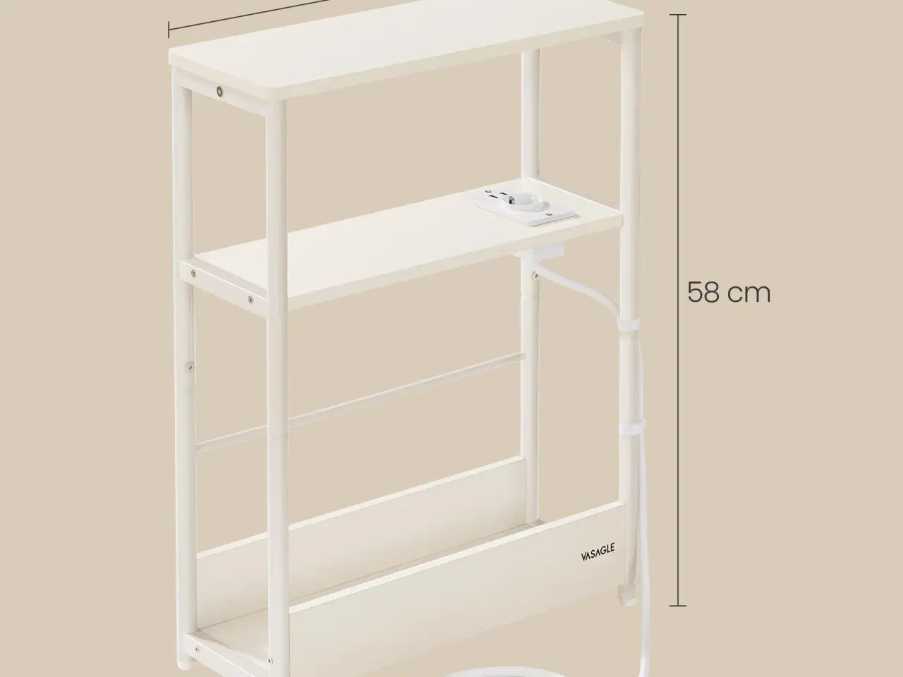 Billede 6 - Smalt sidebord med strømudtag – VASAGLE, 3 niveauer, magasinholder, cremehvid LET335W02