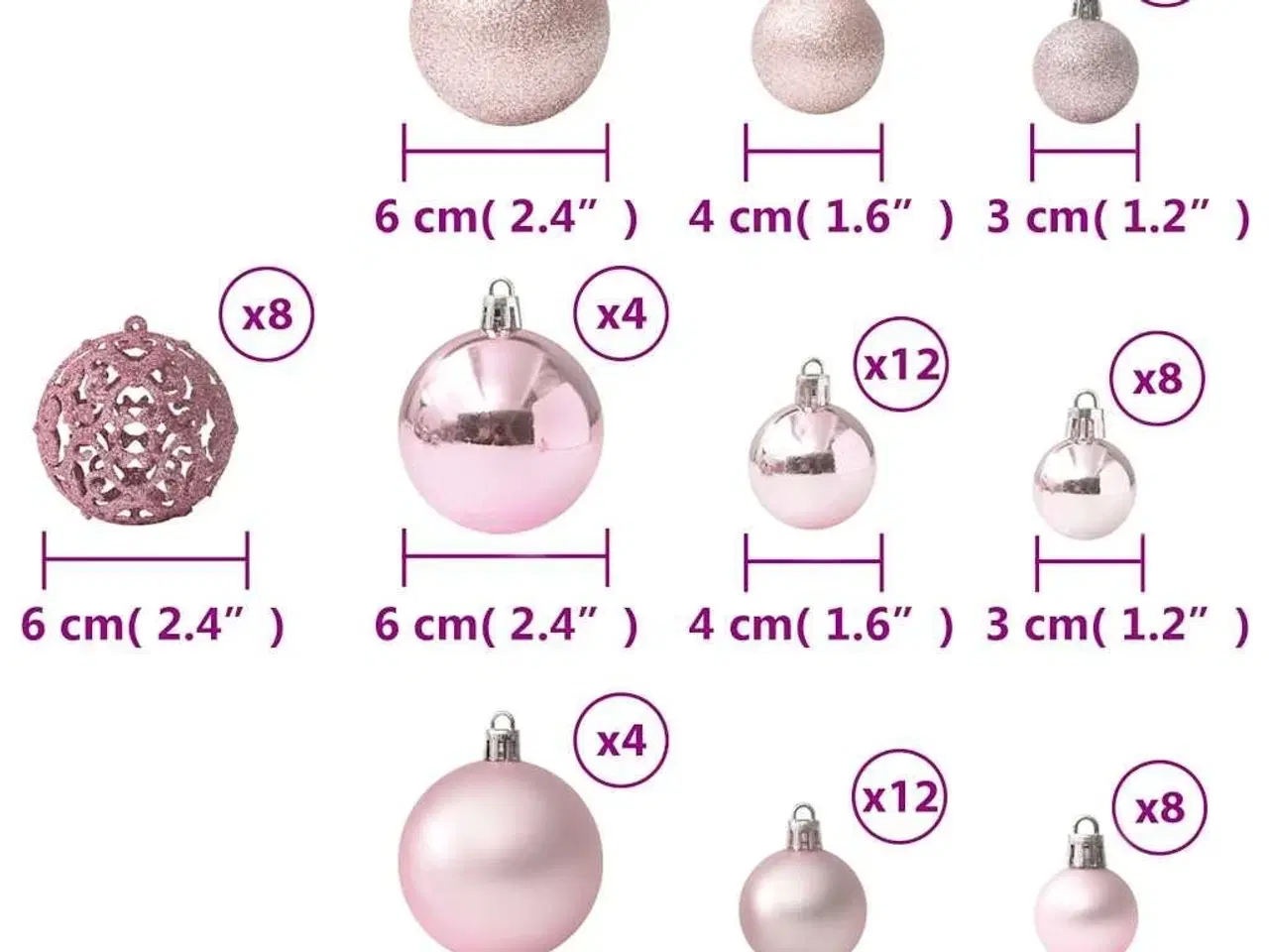 Billede 9 - Julekuglesæt 100 stk. pink