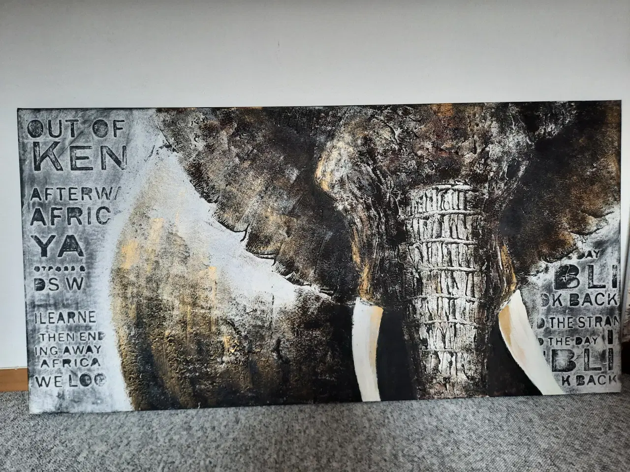 Billede 1 - Maleri af elefant mål 80cm x 160cm