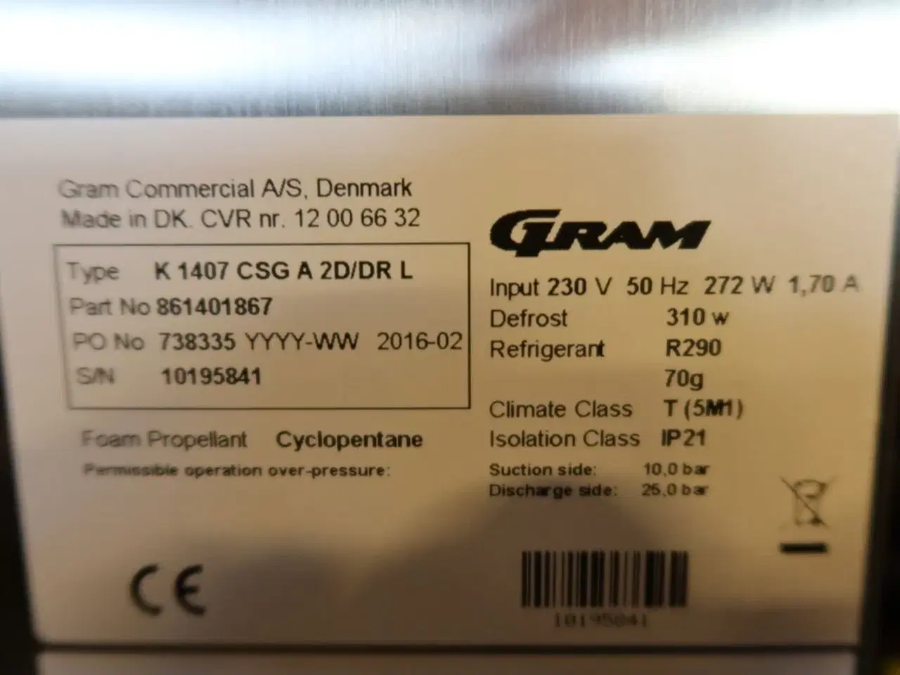 Billede 6 - Kølebord GRAM K 1407 CSG A 2D/DR L med opsats