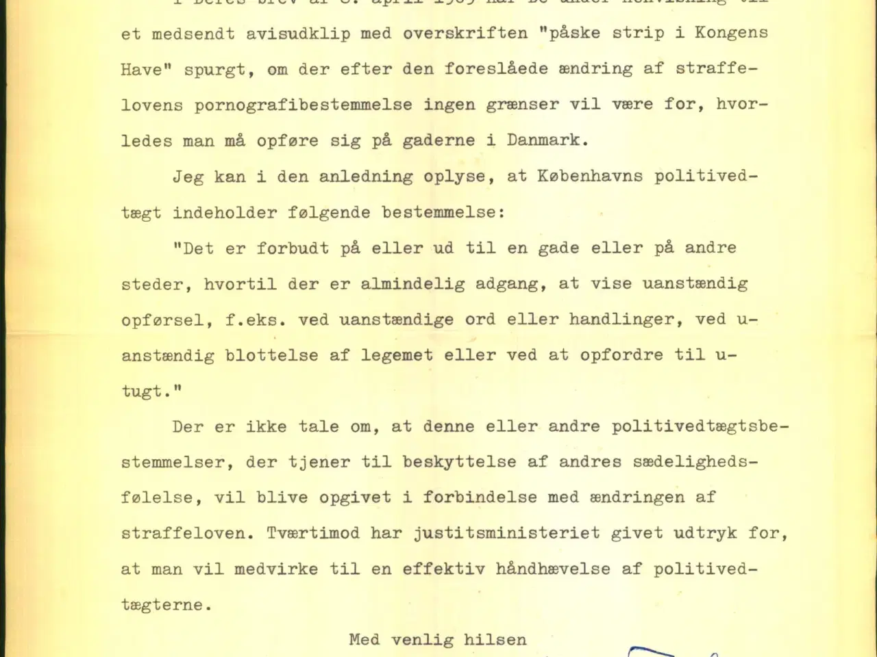 Billede 1 - Autograf - Brev fra Justitsminister Knud Thestrup