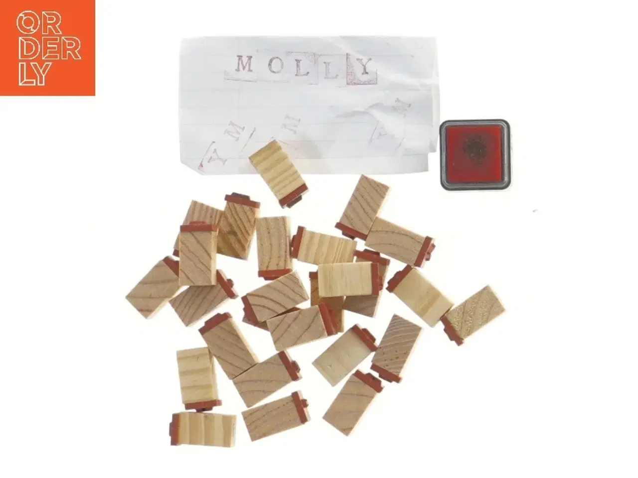 Billede 1 - Sæt med træbogstavstempler og stempelpude (str. Ø 1,5 cm)