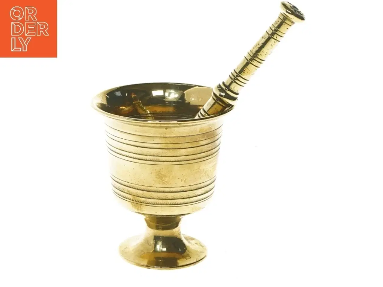 Billede 1 - Morter og støder i messing (str. Ø 11 cm længde 12,5 cm)