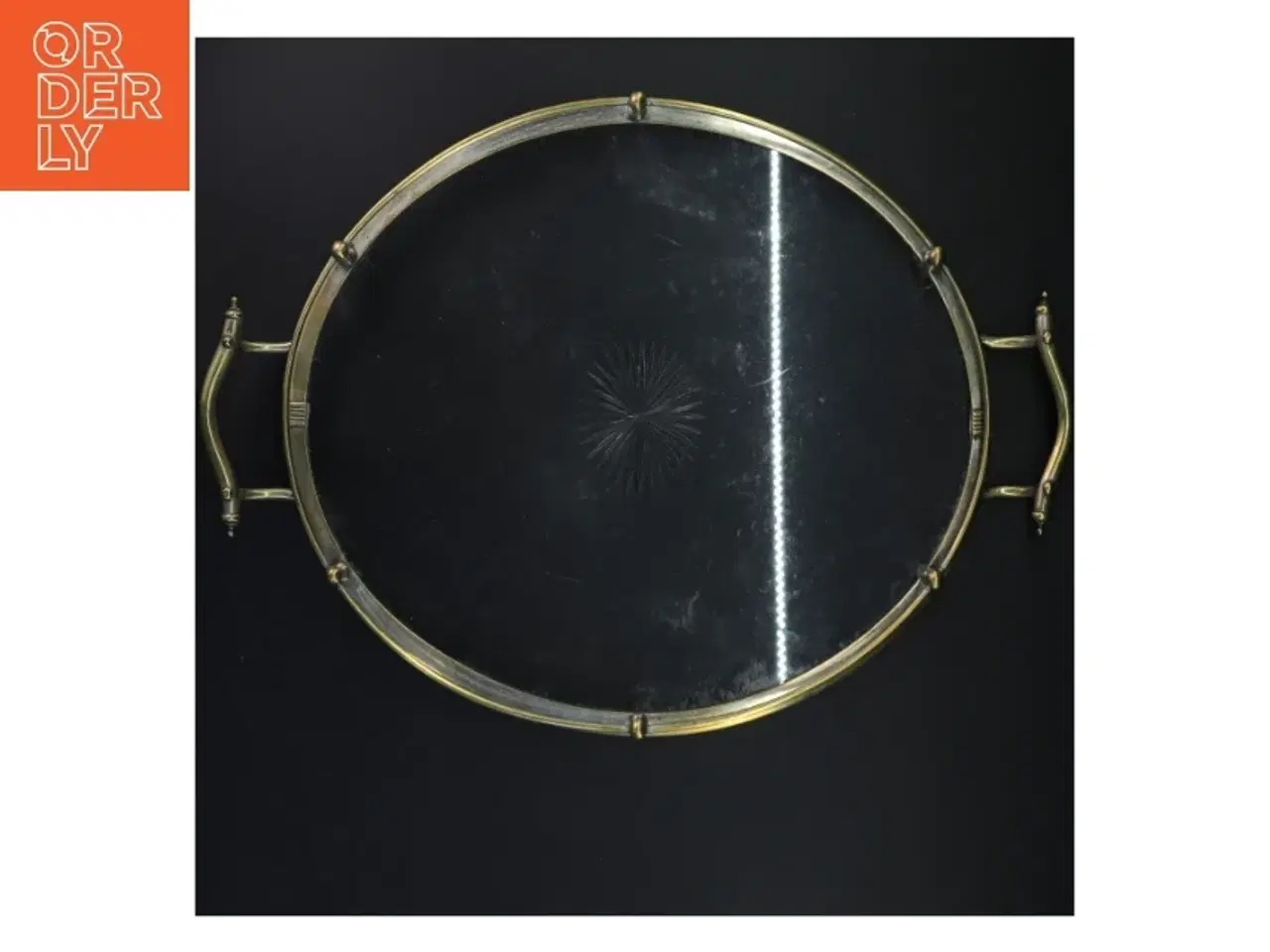 Billede 1 - Oval glasbakke med messingramme (str. 50x30 cm)