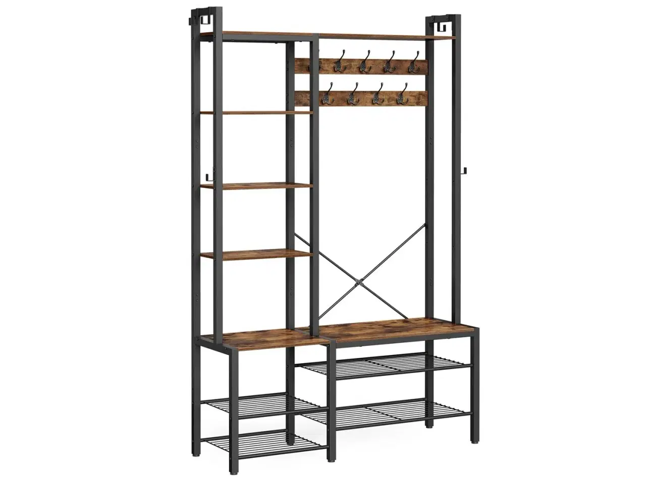 Billede 1 - Entrémøbel med bænk og skohylde 140 × 120 × 190 cm, vintagebrun/sort