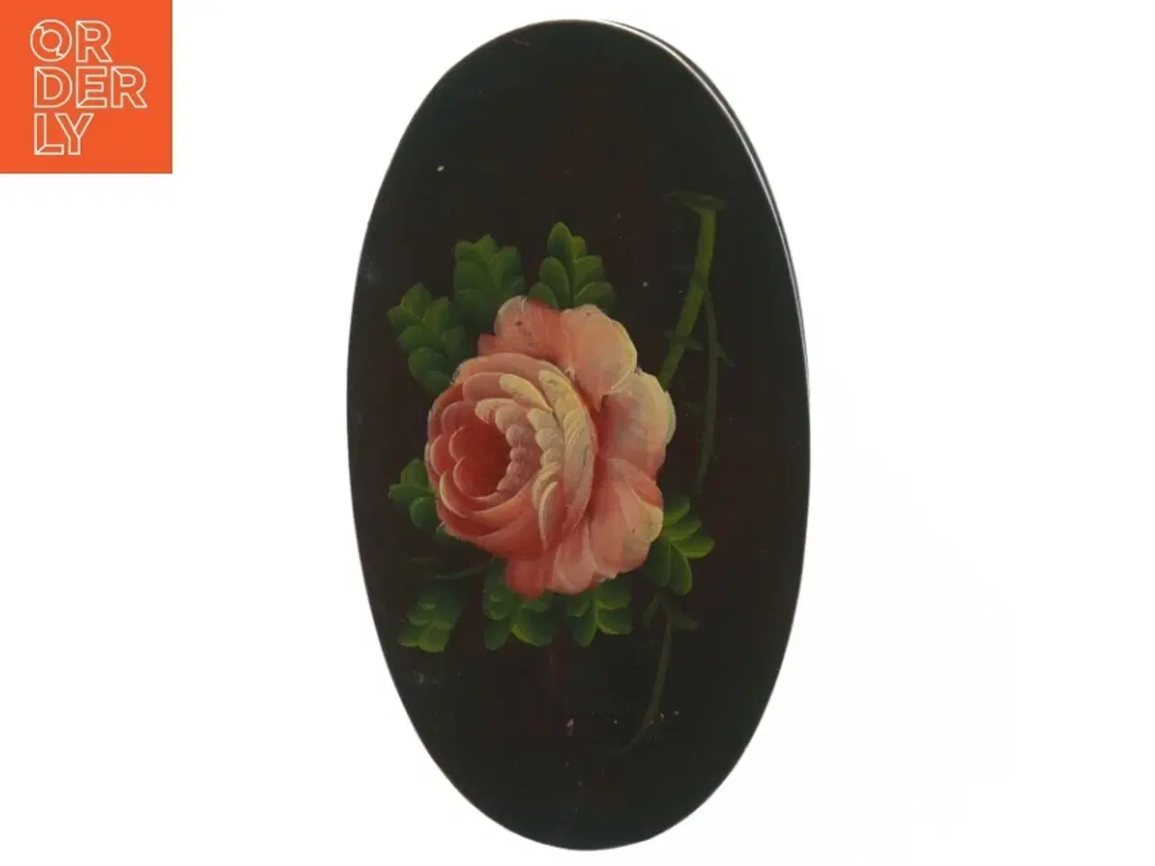 Billede 3 - Oval trææske med blomstermotiv (str. 18 x 10 cm)