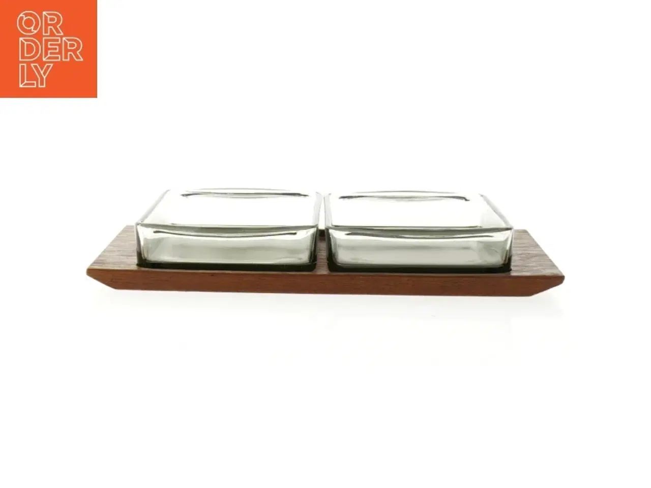 Billede 4 - Cabaret Teak træ Fad med 2 glas serverings skåle (str. 24 x 15 cm)