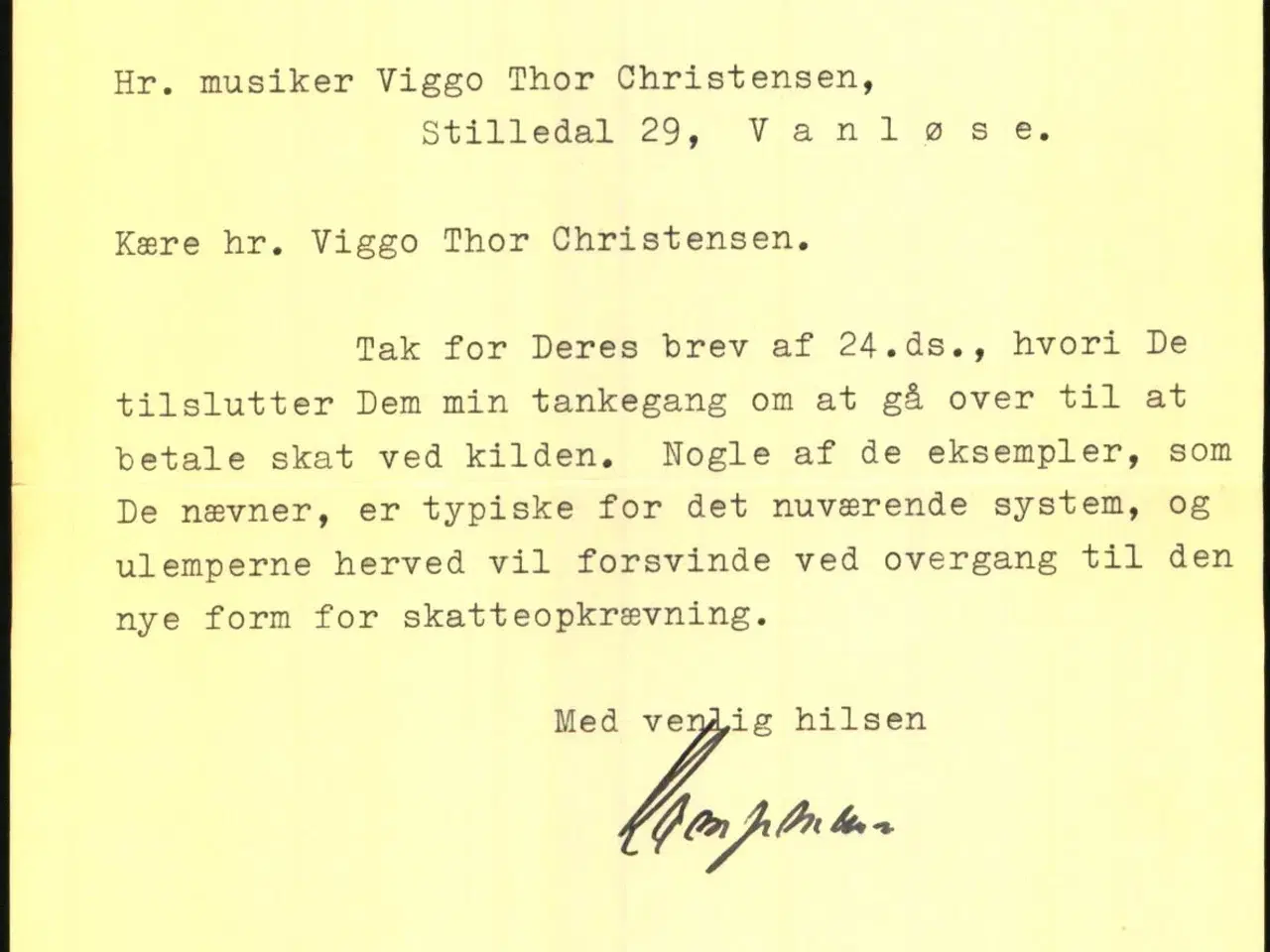 Billede 1 - Autograf - Brev fra Finansminister - Viggo Kampmann - 1955